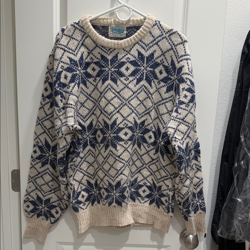 Urban Outfitters Navy and Cream Geometric Sweater
